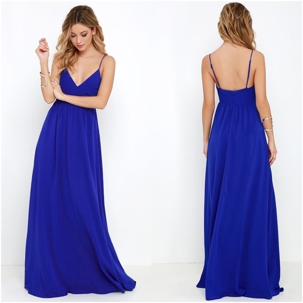 LULU’S On The Silver Screen Royal Blue Maxi Dress